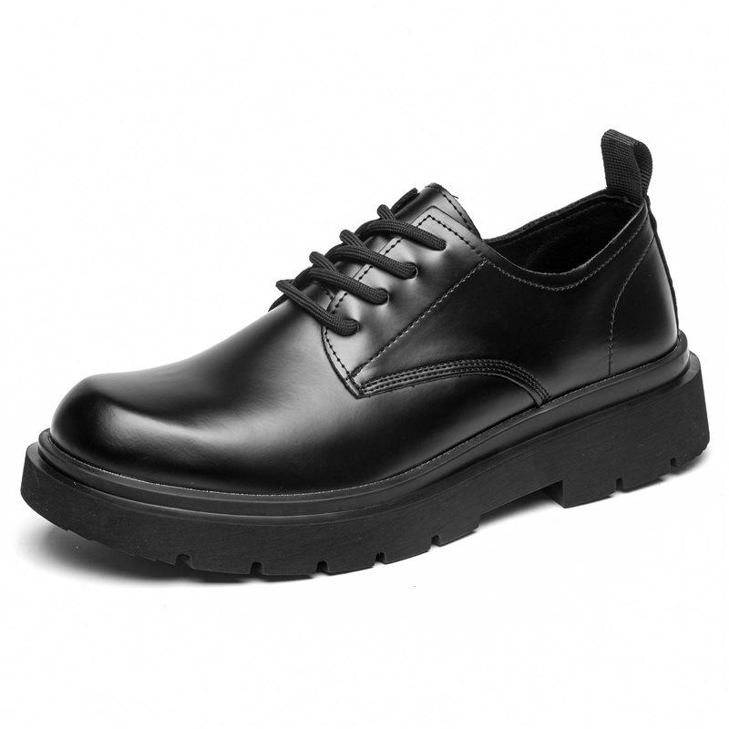 Derby shoes autumn men's shoes British Martin boots round head black low-top leather big head casual small leather shoes