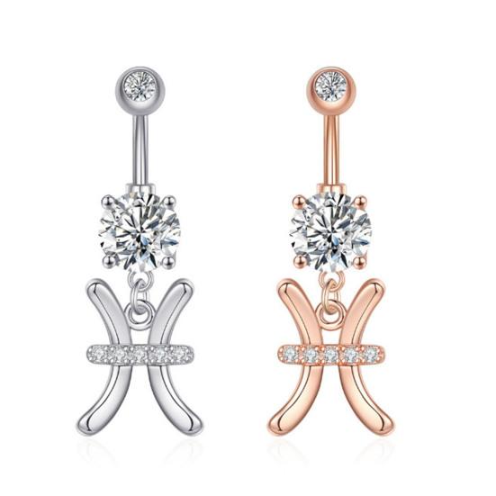 Anillo de ombligo antialérgico, superficie lisa, gran adherencia, exquisito, hueco, decorativo, doce constelaciones, piercing