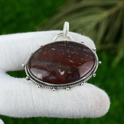 Ciondolo Pietra Preziosa Eliotropio Naturale Rosso Argento Sterling 925 Gioielli Indiani