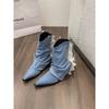 Fashion Cowboy Boot Western Baby Blue High-heeled Pointy Thick Heel Boots Sleeve Short Boots Women Spring and Autumn