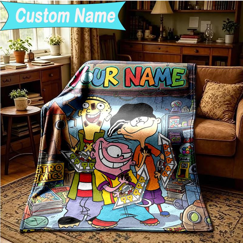 1PC Custom Name Blanket Edd Eddy Adventure Flannel Blankets Patterns Throw Blanket All-Season Soft Gift for Couch, Bed, Camping, Birthday Gifts