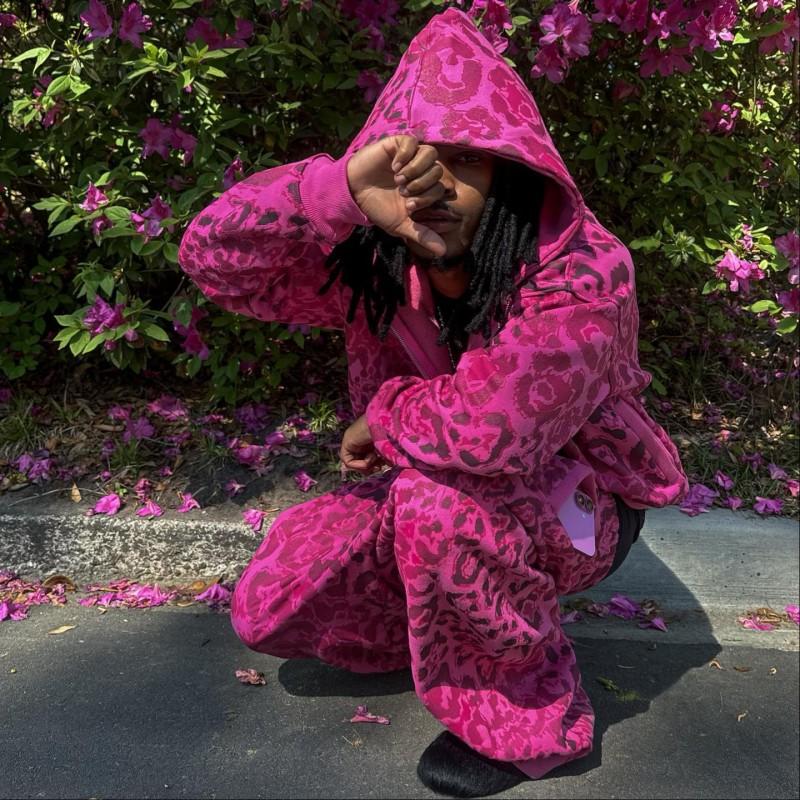 Y2K Leopard Print Hooded Sweatshirt Set Women Loose Fit Zipper Streetwear Two Piece Outfit