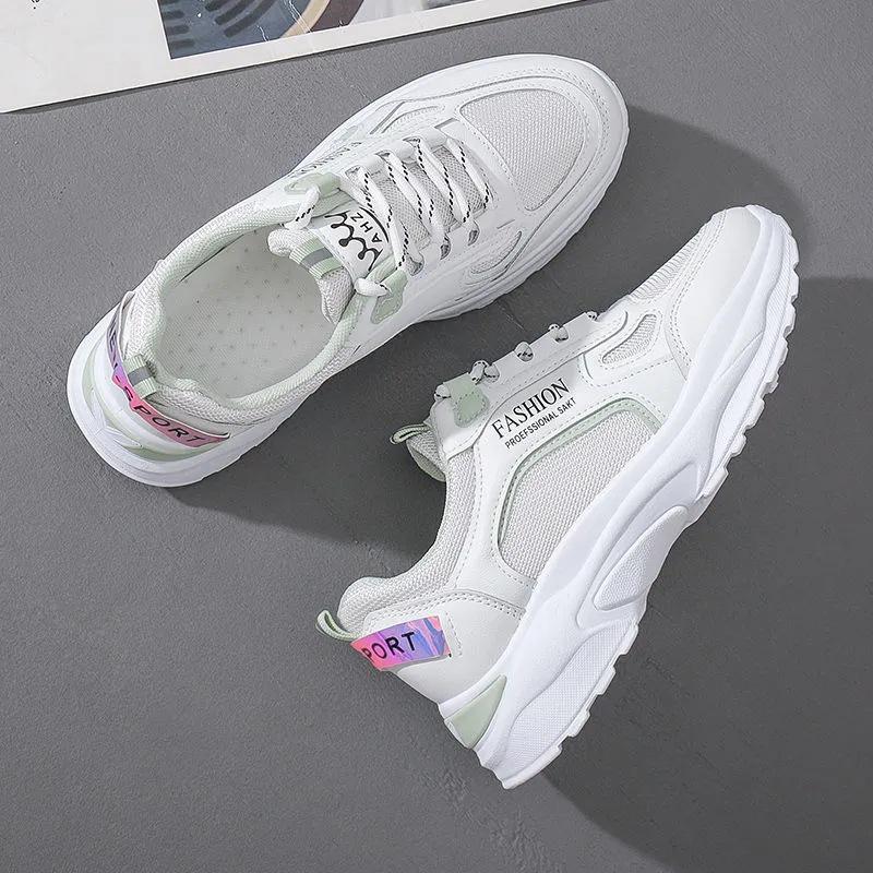 Dames 2025 Lente Leer Ademende Sneakers - Casual, Veelzijdig, Dikke Zool Dad Shoes