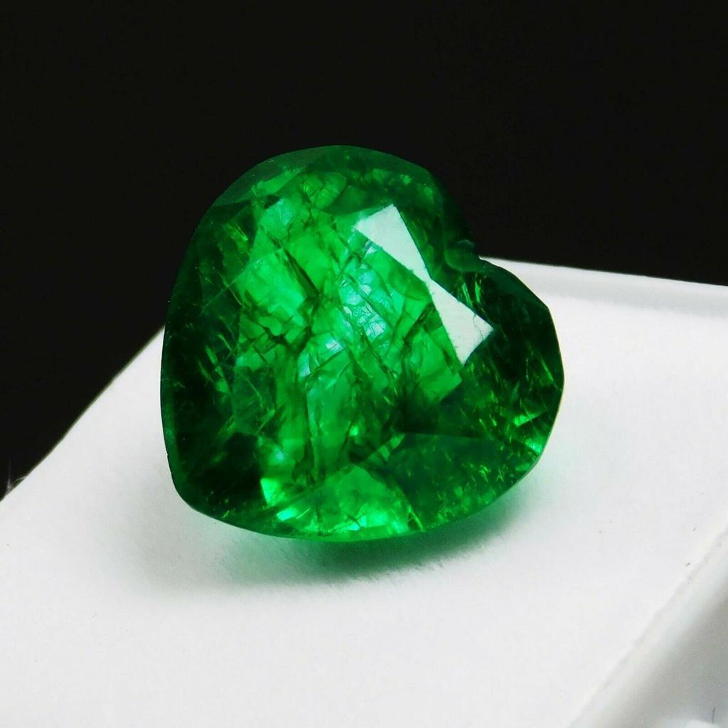 AA + NATURAL Green EMERALD 7.30 Ct Heart Shape Loose Gemstone CERTIFIED Add-8hh 00E