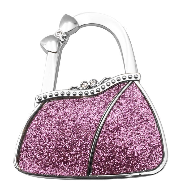 In Stock: New Style Dual-Diamond Folding Portable Metal Handbag Hook & Desktop Stand