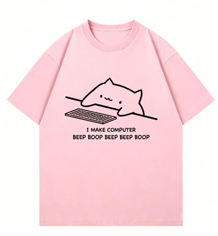 Summer Unisexs Pure Cotton ShortSleeved Shirt with Fun IT Cat Print Short Sleeve Lazy Tshirt Moisture Wicking Graphic T Shirts