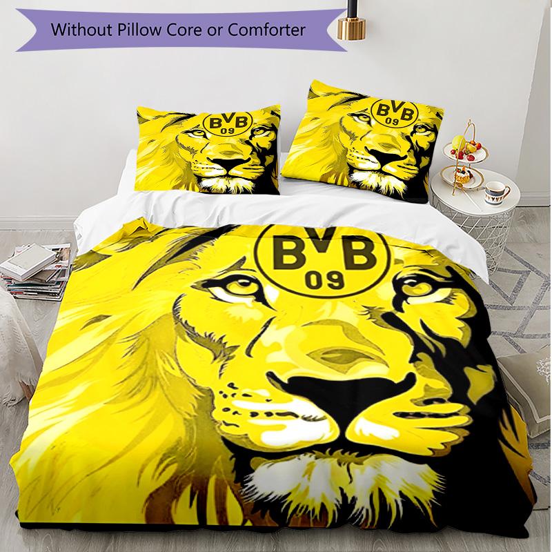 3-teiliges Bettbezug-Set (1 * Bettbezug + 2 * Kissenbezug, ohne Kern), Borussia Dortmund Druck Weiches Ganzjahres-Bettwäscheset, Heimschlafzimmer-Dekoration Geschenk
