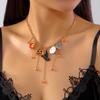 Halloween Retro Charm Necklace For Women Pumpkin Witch Hat Bat Spider Crystal Beads Pendant Choker Party Festival Jewelry Gift
