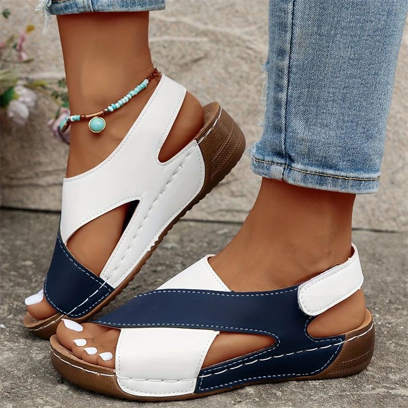 

Fashion Mix Color Wedge Sandals for Women Summer Comfortable Non Slip Beach Shoes Woman Leather Platform Roman Sandals Zapatos De Mujer 36 синий