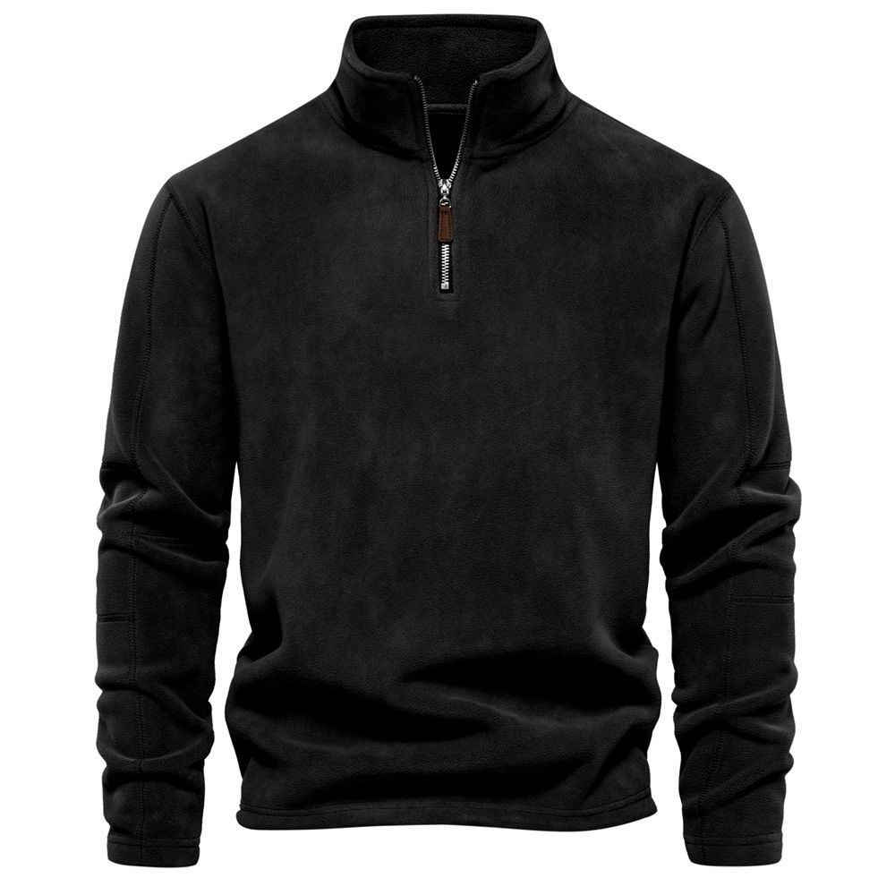 Autumn Winter New Solid Austrian Velvet Sweatshirt Men's Trendy Brand Stand Zipper Trend Versatile Plus Velvet Thickened Top