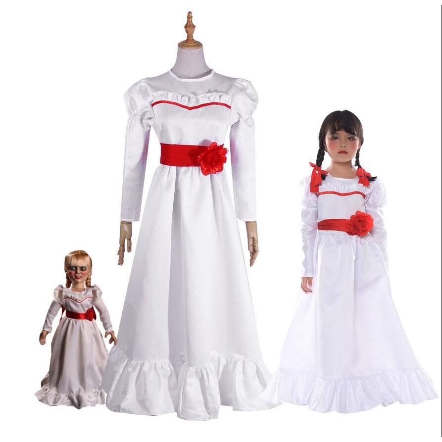Očarující Annabelle Creation Halloweenská hororová panenka Bílé šaty Pro dívky a dospělé