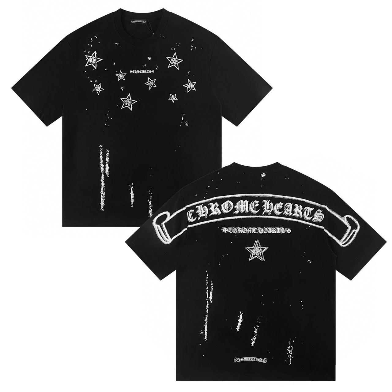 

W367 ХРОМІЗОВАНІ СЕРДЕЧКА 2025 Літня нова високоякісна бавовняна футболка вільного крою великого розміру для чоловіків та жінок, футболка для пар M чорний