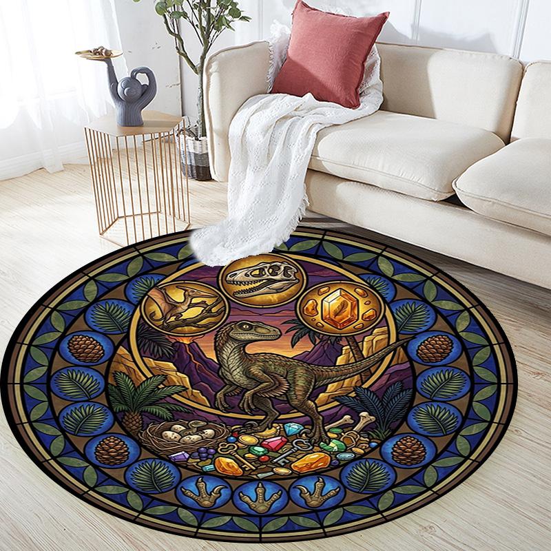 Prehistoric Glass Round Area Rug Under Office Chairs Bedroom Living Room Home Decor