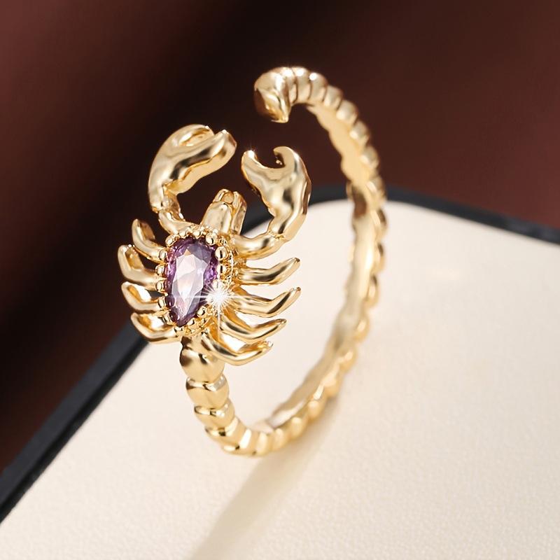Sterling Silver Retro Scorpion Rings Women Creative Desert Animal Rainbow Mystic Crystal Punk Ring Girl Hip Hop Gift