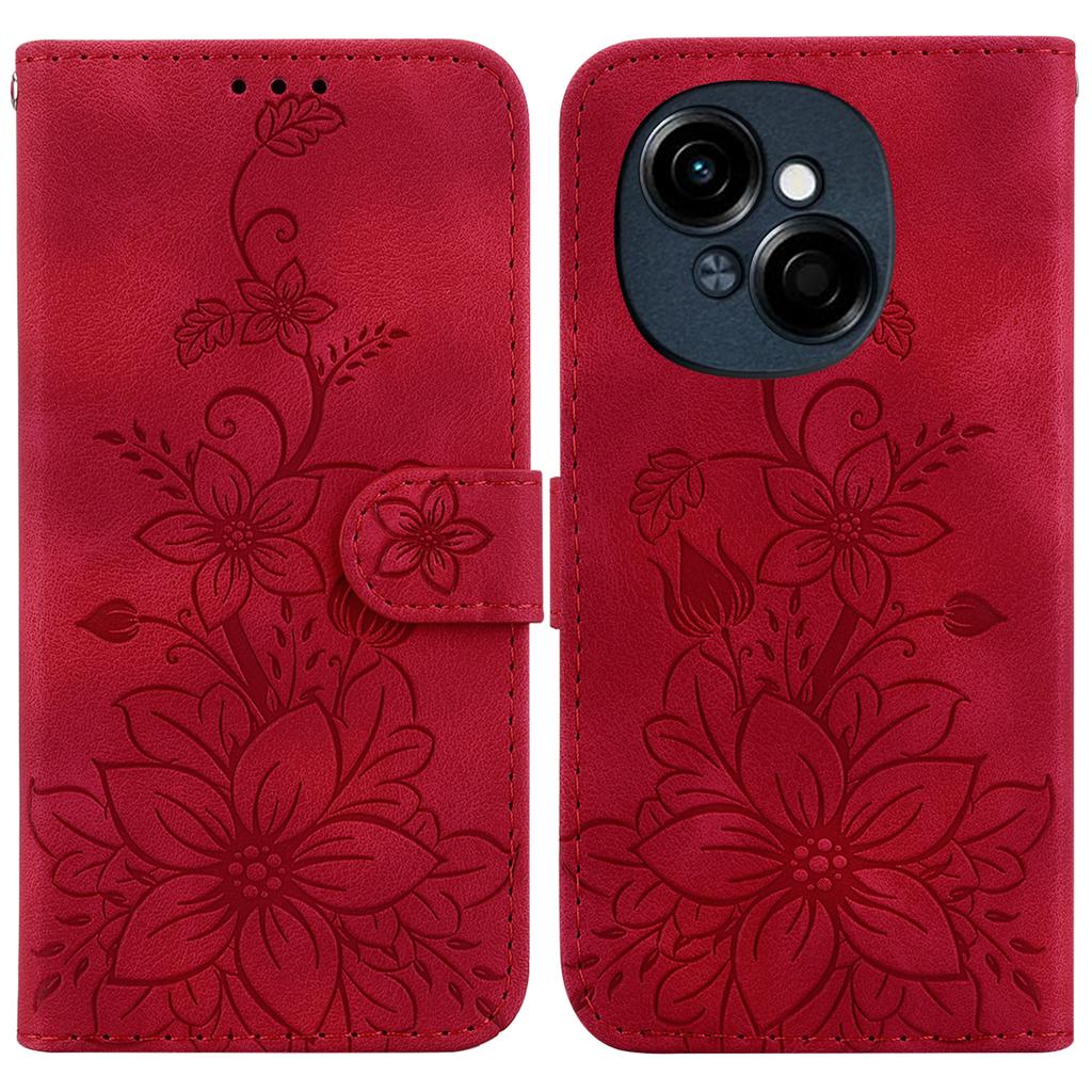 For TECNO Spark Go 2025/Spark Go 1/Pop 9 4G Case Lily Flower Imprint Leather Phone Cover with Stand