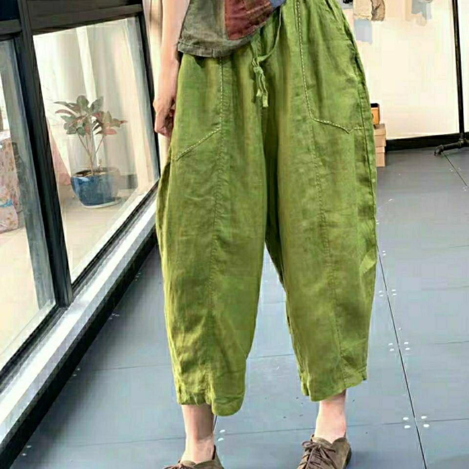 Frühling Herbst Original Literarisch Retro Stickerei Stich Tasche Locker Lässig Vielseitig Hanf Karotte Blasehose