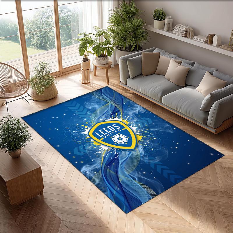 Leeds United Voetbal Print Kristalfluweel Tapijt, Comfortabel Waterabsorberend Antislip Binnen Vloerkleed