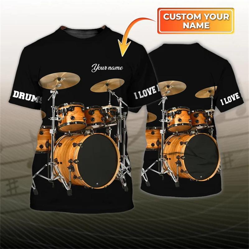 Custom Name Fashion Drum Set Graphic T Shirts Men Women Summer Casual Short Sleeve 3D Printed T-shirts Unisex Oversized Tees