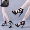 Sandali da Sera con Tacco Alto Stiletto in Pelle Scamosciata, Punta Aperta e Cinturino Singolo, Piattaforma 11CM