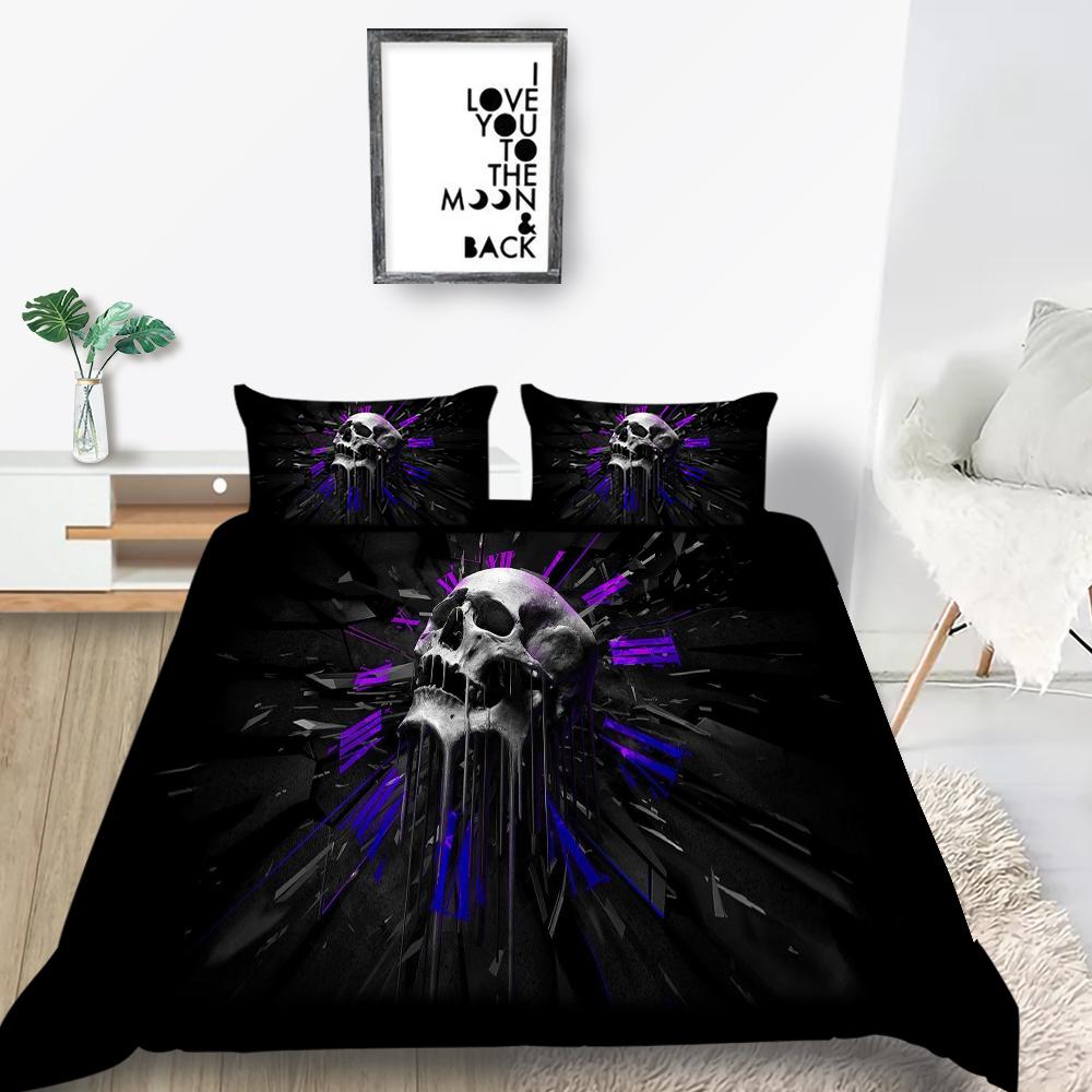 Zestaw pościeli do domu Czaszka Głowa z nadrukiem Dół Poszwa na kołdrę Zestaw pościeli UE Pełny rozmiar Pojedyncze/podwójne łóżko Dekoracja wnętrz