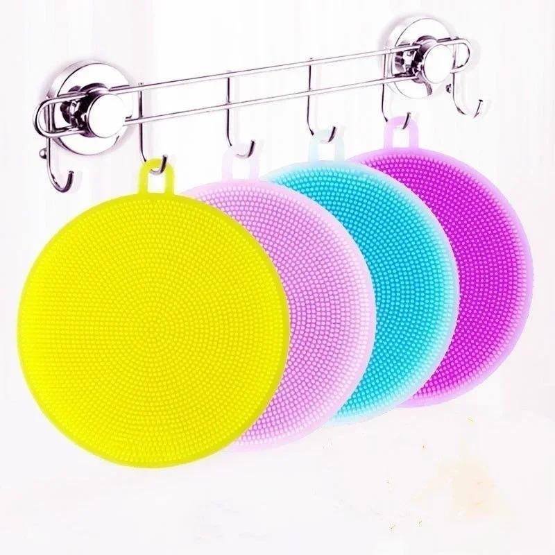 Kitchen Household Simple Portable Dish Washing Scrubber Silicone Bowl Cleaning Brush Cloth Scouring Cleaning Dish Sponge Tools