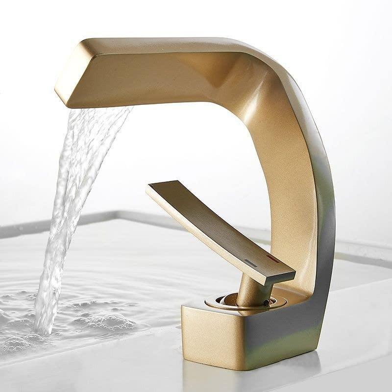 Waterfall Bathroom Sink Faucet, Modern Single Handle Hot and Cold Water Mixer Tap for Bathroom Restroom Vanity Lavatory