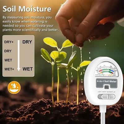 Testeur de sol 4-en-1 Humidimètre avec sonde réglable Haute précision Aucune pile requise Portable Léger Testeur de nutriments pH-mètre