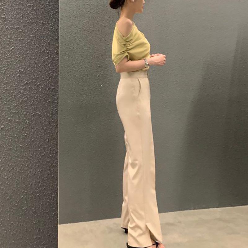 Korean Chic One-Shoulder Irregular Loose Solid Color Pullover T-Shirt