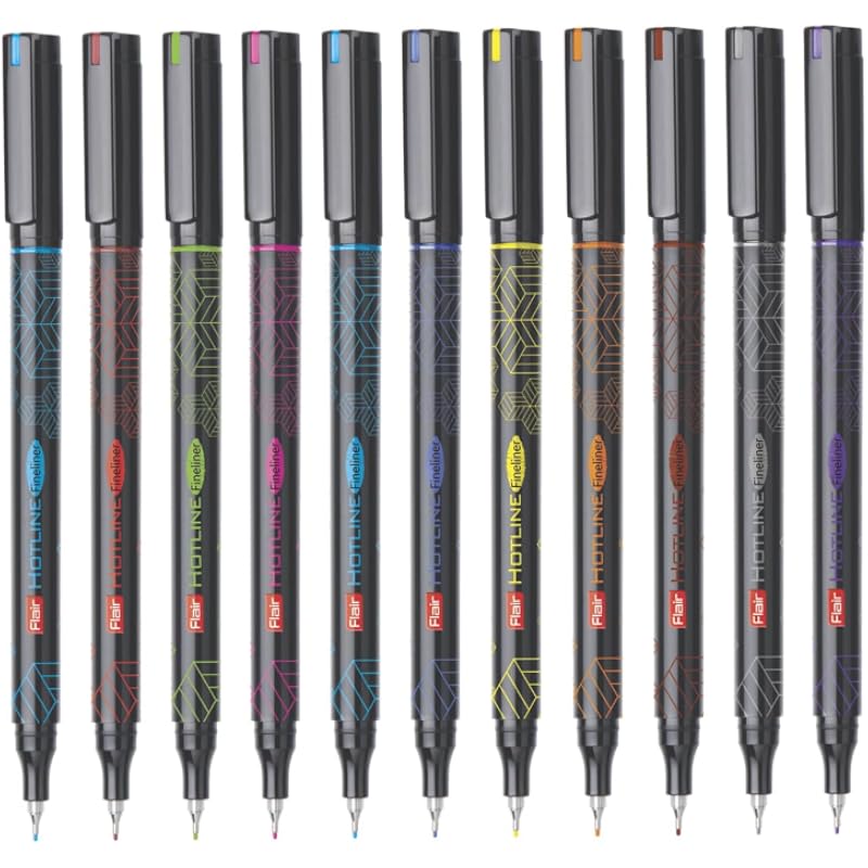 Flair Fineliner Hotline Hi Quality Metal Tip, Pack of 10 Pens