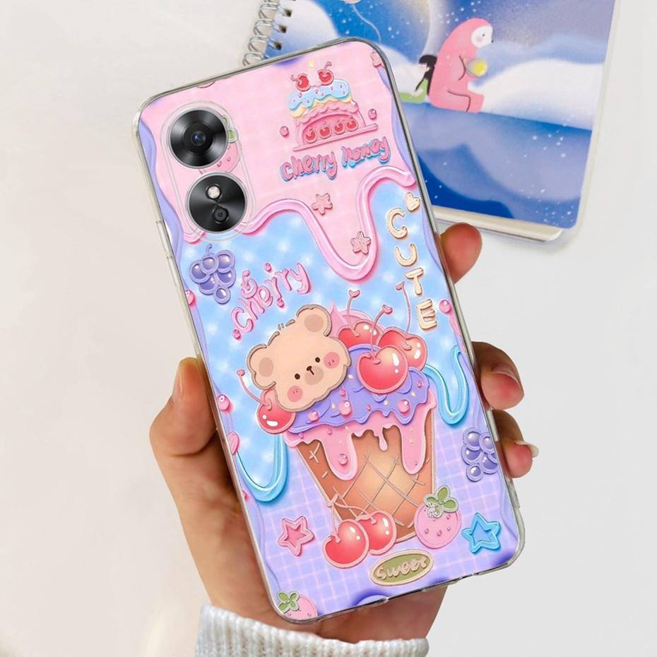 Schöne Hülle mit Aufdruck für OPPO A17 (CPH2477) Weiche Silikon-TPU-Rückabdeckung für Oppo A17 A 17 4G Handyhüllen