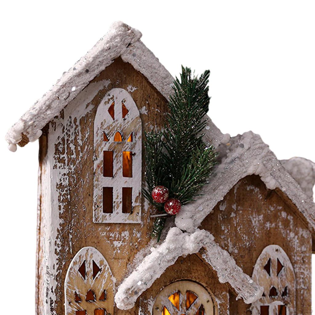 Christmas Decoration Snow Village House with Warm LED Lights Ornament for Party