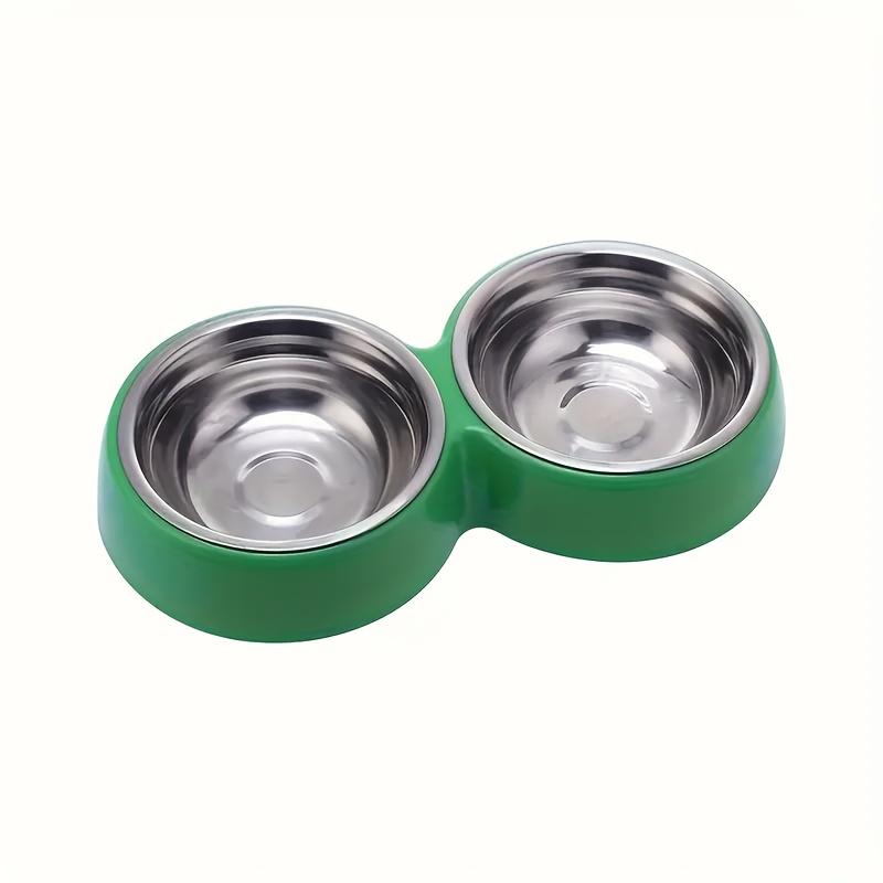 Plastic and Stainless Steel 2-in-1 Pet Food and Water Bowl Set with Non-Slip Stand, Cat Feeding Supplies