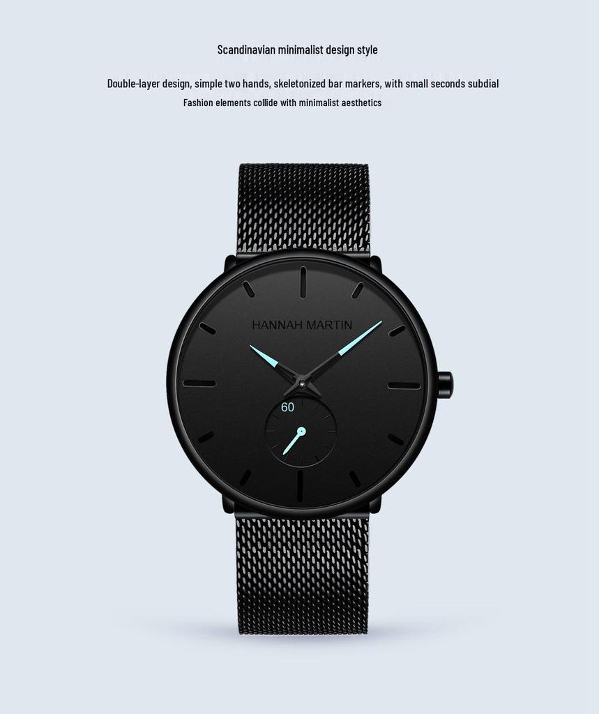 Men's Black Luminous Quartz Sports Watch - Trendy Waterproof Wristwatch