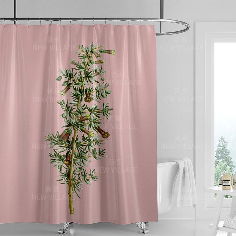 Minimalist Plant Shower Curtain, Modern Bathroom Toilet Decoration Privacy Curtain 180x180cm Waterproof Shower Curtain
