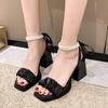Fashion Women Sandals French Fairy Pearl Roman Sandal Elegant Square Toe High Heeled Sandals Banquet Party Shoes for Women Pumps