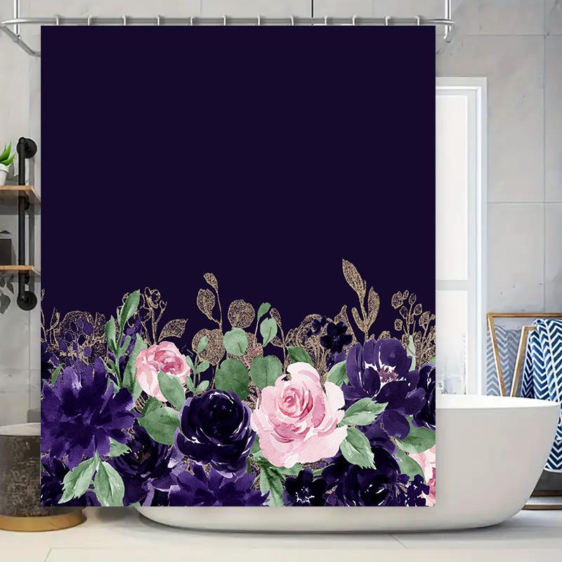 

Watercolor Floral Shower Curtain Set Navy Pink Purple Black Bath Decor For Bathroom Decoration In Home Improvement Diy W60H190(CM)-1 Pcs
