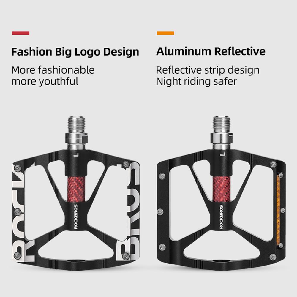 ROCKBROS Road Mountain Bike Bicycle Pedals, Anti-Slip Aluminum Cycling Pedal, Night Time Reflective Universal Threaded Port