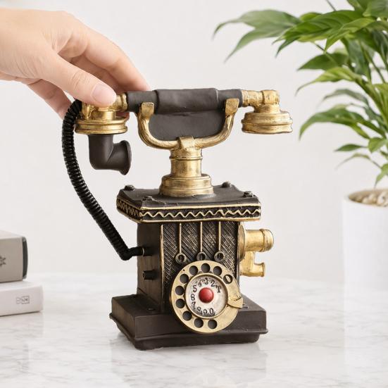 Distressed Finish Phone Telephone Resin Figurine, Retro Model Statue with Matte Finish, Old-Fashioned Style Victorian Desk Decor for Home Office