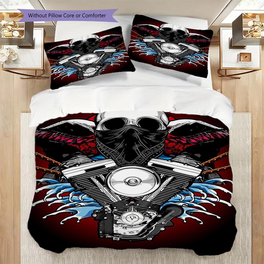 Vintage Motorcycle Spirit Three-piece set (1 * duvet cover + 2 * pillowcase, without core) 2D Flat Christmas birthday gift Duvet cover and pillowcase