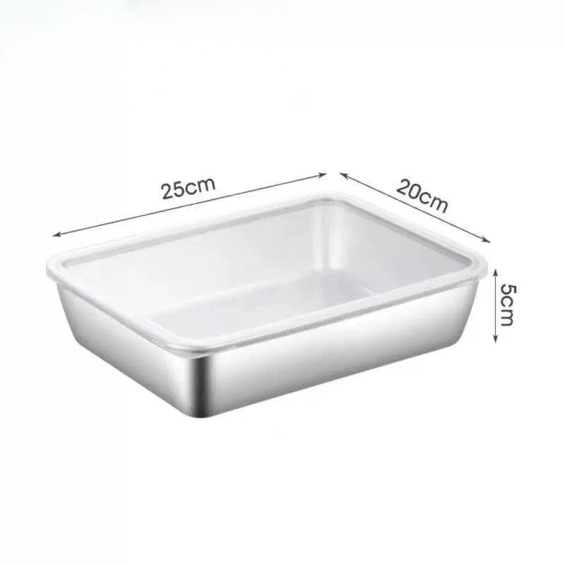 Stainless Steel Fresh-Keeping Box with Lid: Rectangular Picnic & Storage Tray