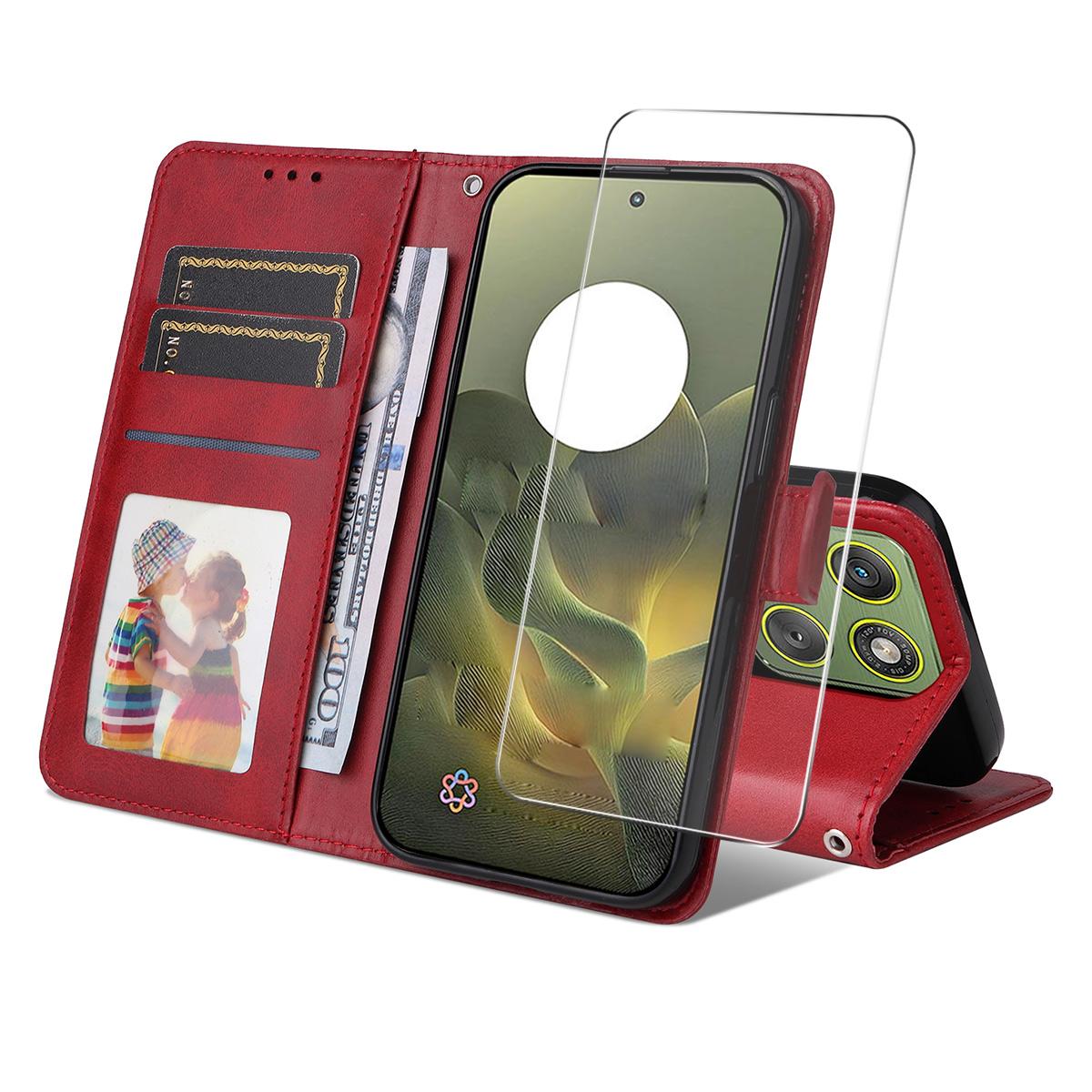 

For Motorola Edge 70 5G PU Leather Wallet Case ENKAY HAT PRINCE Phone Stand Cover with 9H Tempered Glass