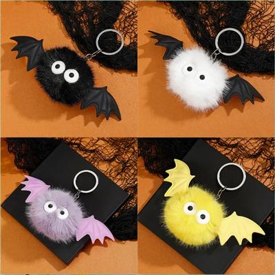 Portachiavi per auto Portachiavi a forma di palla di pelo di pipistrello di Halloween Ciondolo per borsa in silicone per pipistrello Accessori per portachiavi per auto Adorna Decorazioni Portachiavi elfo di peluche