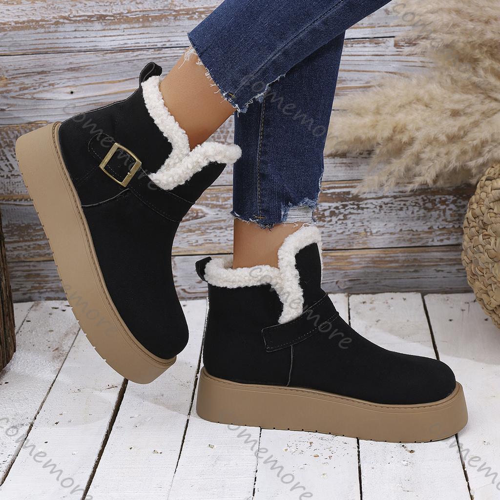 Fashion Comemore Autumn and Winter New Thick Bottom Women's Shoes Flat Bottom Snow Boots Padded Warm Cotton Shoes Casual Platorm Botines