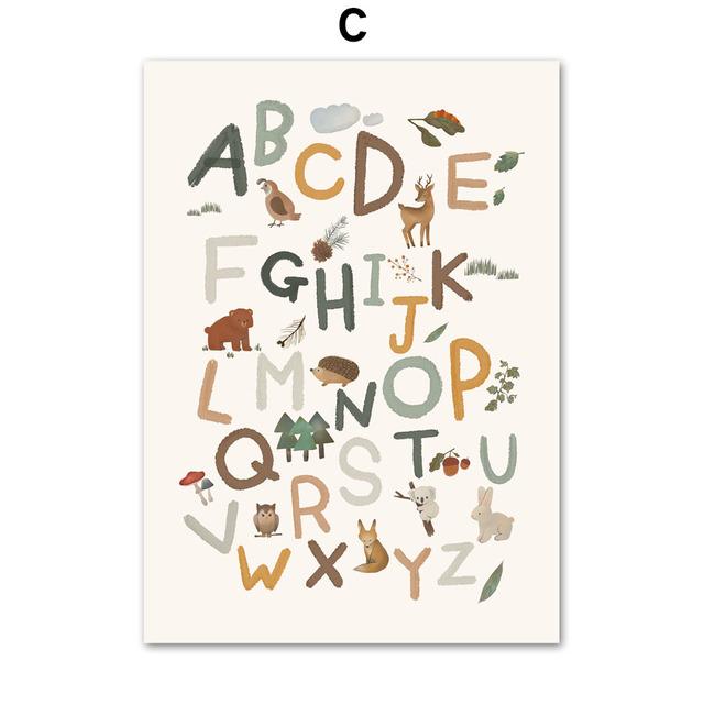 Harta Lumii Animale Desene Animat Alfabet Număr Diagrama vremii Artă Pânză Pictură Postere nordice Imprime Poze de perete Decor camere pentru copii Fără cadru