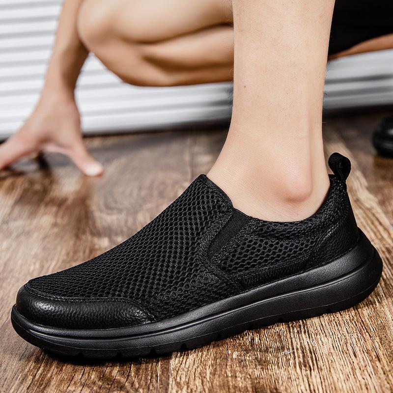 Summer foot cover one pedal lazy shoes pure black work breathable casual shoes lightweight platform sports men's shoes