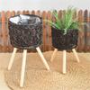 Wood Legs Plant Holder Stool for Home Decoration Stable Floor Planter Basket Woven Balcony Flower Pots Display Shelf