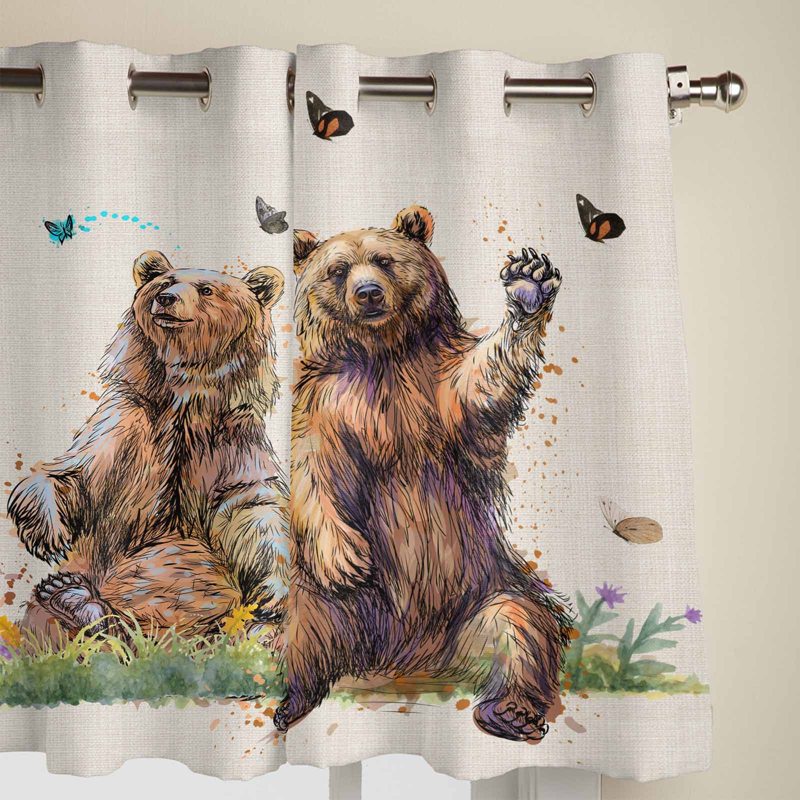 Медведь Бабочка Луг Оконные Шторы для Гостиной Роскошные Занавески Для Спальни Кухонные — фото 3