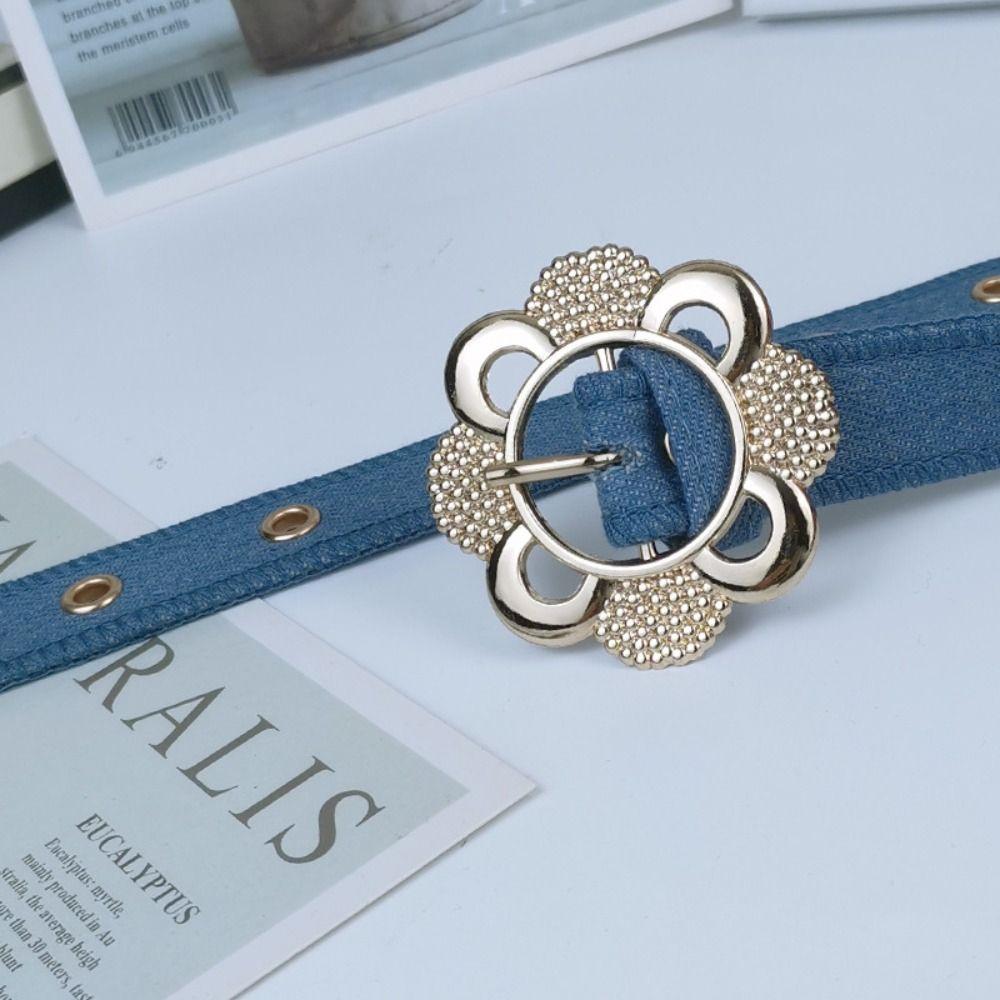 Metal Buckle Denim Waist Belt Hollow Flower Design Fashion Belt Decorative Waist Strap  For Women