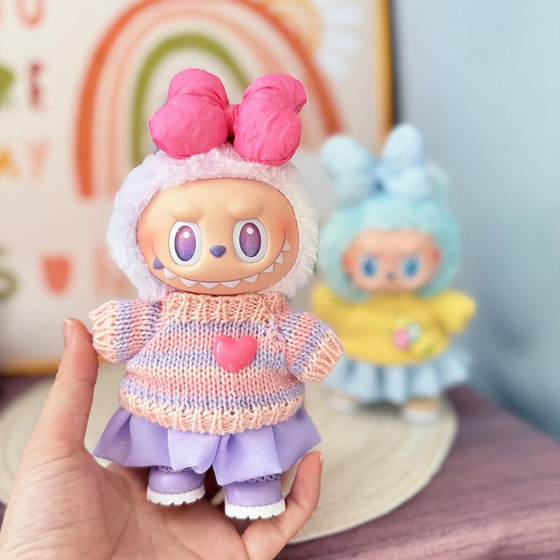 3Pcs/Pack Doll Clothes For Labubu Colorful Sweater Jelly Yarn Skirt Bow Headband I Ii Iii Dolls Fans Gift