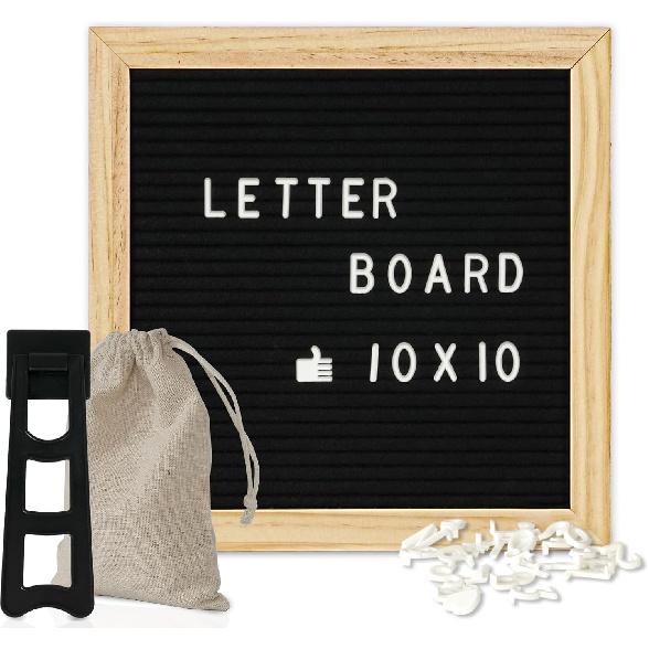 4 THOUGHT Letter Board Sign with 500 Letters 10" x 10" Felt Letter Board with Stand for First Day of School White Wooden Frame Message Board Vintage
